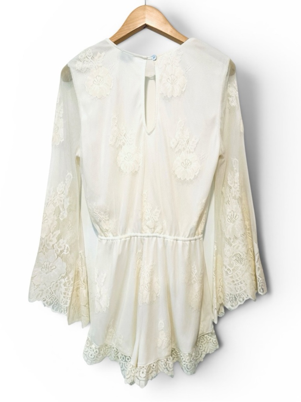 Show Me Your MuMu Loretta Romper White Ivory Lace Bell Sleeve Romper XL - Picture 4 of 16